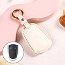 Car Female Style Cowhide Leather Key Protective Cover for Cadillac 4-button, without Bow (White)