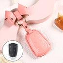 Car Female Style Cowhide Leather Key Protective Cover for Cadillac 5-button, with Bow (Pink)