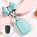 Car Female Style Cowhide Leather Key Protective Cover for Cadillac 5-button, with Bow (Lake Blue)