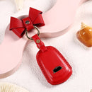 Car Female Style Cowhide Leather Key Protective Cover for Cadillac 5-button, with Bow (Red)