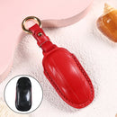 Car Female Style Cowhide Leather Key Protective Cover for Tesla Model 3, A Type without Bow (Red)