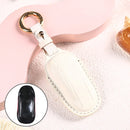 Car Female Style Cowhide Leather Key Protective Cover for Tesla Model 3, A Type without Bow (White)