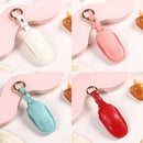 Car Female Style Cowhide Leather Key Protective Cover for Tesla Model 3, A Type without Bow (Lake Blue)