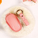 Car Female Style Cowhide Leather Key Protective Cover for Tesla Model 3, A Type without Bow (Pink)