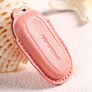 Car Female Style Cowhide Leather Key Protective Cover for Tesla Model 3, A Type without Bow (Pink)