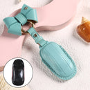 Car Female Style Cowhide Leather Key Protective Cover for Tesla Model 3, A Type with Bow (Lake Blue)