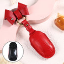 Car Female Style Cowhide Leather Key Protective Cover for Tesla Model 3, A Type with Bow (Red)