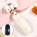 Car Female Style Cowhide Leather Key Protective Cover for Tesla Model 3, A Type with Bow (White)