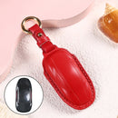 Car Female Style Cowhide Leather Key Protective Cover for Tesla Model X, B Type without Bow (Red)