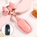 Car Female Style Cowhide Leather Key Protective Cover for Tesla Model X, B Type with Bow (Pink)