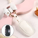 Car Female Style Cowhide Leather Key Protective Cover for Tesla Model X, B Type with Bow (White)
