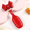 Car Female Style Cowhide Leather Key Protective Cover for Tesla Model X, B Type with Bow (Red)