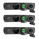 3 PCS 4-hole Panel Combination Switch Dual USB 4.2A Power Plug with Voltmeter (Green Light)