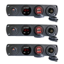 3 PCS 4-hole Panel Combination Switch Dual USB 4.2A Power Plug with Voltmeter (Red Light)