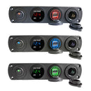 3 PCS 4-hole Panel Combination Switch Dual USB 4.2A Power Plug with Voltmeter (Green Light)