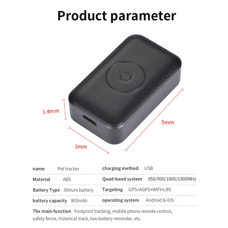 P03 Waterproof Pet GPS Tracker GPS+AGPS+WiFi+LBS Locator