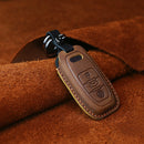 For Audi Series Car Cowhide Leather Key Protective Cover Key Case, B Version 2011-2018 (Brown)