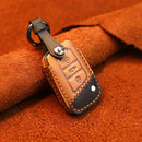 For Volkswagen Car Cowhide Leather Key Protective Cover Key Case, B Version(Brown)