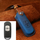 For Mazda Old Style Car Cowhide Leather Key Protective Cover Key Case, Two Keys Version (Blue)