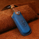 For Mazda Old Style Car Cowhide Leather Key Protective Cover Key Case, Two Keys Version (Blue)