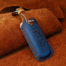 For Mazda Old Style Car Cowhide Leather Key Protective Cover Key Case, Three Keys Version (Blue)