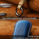 For Mazda Old Style Car Cowhide Leather Key Protective Cover Key Case, Three Keys Version (Blue)