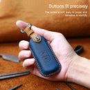 For Mazda Old Style Car Cowhide Leather Key Protective Cover Key Case, Three Keys Version (Blue)