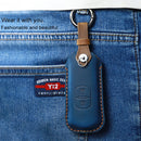 For Mazda Old Style Car Cowhide Leather Key Protective Cover Key Case, Three Keys Version (Blue)