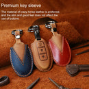For Nissan Car Cowhide Leather Key Protective Cover Key Case, Three Keys Horizontal Line Version (Blue)