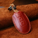 For Nissan Car Cowhide Leather Key Protective Cover Key Case, Three Keys Horizontal Line Version (Red)