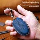 For Nissan Car Cowhide Leather Key Protective Cover Key Case, Three Keys Horizontal Line Version (Red)