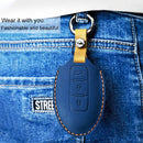 For Nissan Car Cowhide Leather Key Protective Cover Key Case, Three Keys Horizontal Line Version (Red)