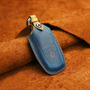 For Ford Car Cowhide Leather Key Protective Cover Key Case, Three Keys Version (Blue)