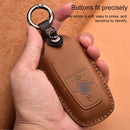 For Ford Car Cowhide Leather Key Protective Cover Key Case, Three Keys Version (Blue)