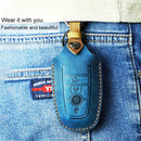 For Ford Car Cowhide Leather Key Protective Cover Key Case, Three Keys Version (Blue)