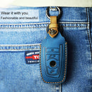 For BMW Old Style Car Cowhide Leather Key Protective Cover Key Case, Three Keys Version (Brown)