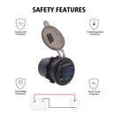 Universal Car Single Port USB Charger Power Outlet Adapter 2.4A 5V IP66 with LED Digital Voltmeter + Ammeter(Blue Light)