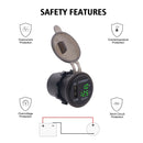 Universal Car Single Port USB Charger Power Outlet Adapter 2.4A 5V IP66 with LED Digital Voltmeter + Ammeter(Green Light)