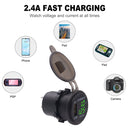 Universal Car Single Port USB Charger Power Outlet Adapter 2.4A 5V IP66 with LED Digital Voltmeter + Ammeter(Green Light)
