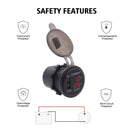 Universal Car Single Port USB Charger Power Outlet Adapter 2.4A 5V IP66 with LED Digital Voltmeter + Ammeter(Red Light)
