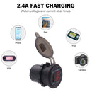 Universal Car Single Port USB Charger Power Outlet Adapter 2.4A 5V IP66 with LED Digital Voltmeter + Ammeter(Red Light)