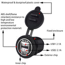 Universal Car Dual USB Charger Power Outlet Adapter 4.2A 5V IP66 with Aperture + 60cm Cable(White Light)