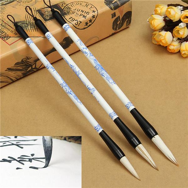 3Pcs Brush Pen Blue And White Picture Chinese Japanese Calligraphy