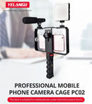 YELANGU YLG0901B Vlogging Live Broadcast Smartphone Plastic Cage Video Rig Filmmaking Recording Handle Stabilizer Bracket for iPhone, Galaxy, Huawei, Xiaomi, HTC, LG, Google, and Other Smartphones(Black)