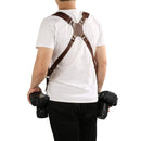 Quick Release Anti-Slip Dual Shoulder Leather Harness Camera Strap with Metal Hook for SLR / DSLR Cameras(Brown)