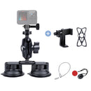 Dual Suction Cup Mount Holder with Tripod Adapter & Screw & Phone Clamp & Anti-lost Silicone Net for GoPro HERO10 Black / HERO9 Black / HERO8 Black / HERO7 /6 /5, DJI Osmo Action, Insta360 One R and Other Action Cameras, Smartphones(Black)
