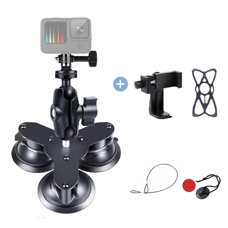 Triangle Suction Cup Mount Holder with Tripod Adapter & Screw & Phone Clamp & Anti-lost Silicone Net for GoPro HERO10 Black / HERO9 Black / HERO8 Black / HERO7 /6 /5, DJI Osmo Action, Insta360 One R and Other Action Cameras, Smartphones(Black)