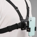 Adjustable Body Mount Belt Chest Strap with Phone Clamp & S-type Adapter & J Hook Mount & Long Screw for GoPro HERO10 Black / HERO9 Black / HERO8 Black / HERO7 /6 /5 /5 Session /4 Session /4 /3+ /3 /2 ... ction and Other Action Cameras, Smartphones(Black)