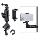 Extended Version 360 Rotation Adjustable Action Camera Bike Motorcycle Handlebar Holder with Phone Clamp (Black)
