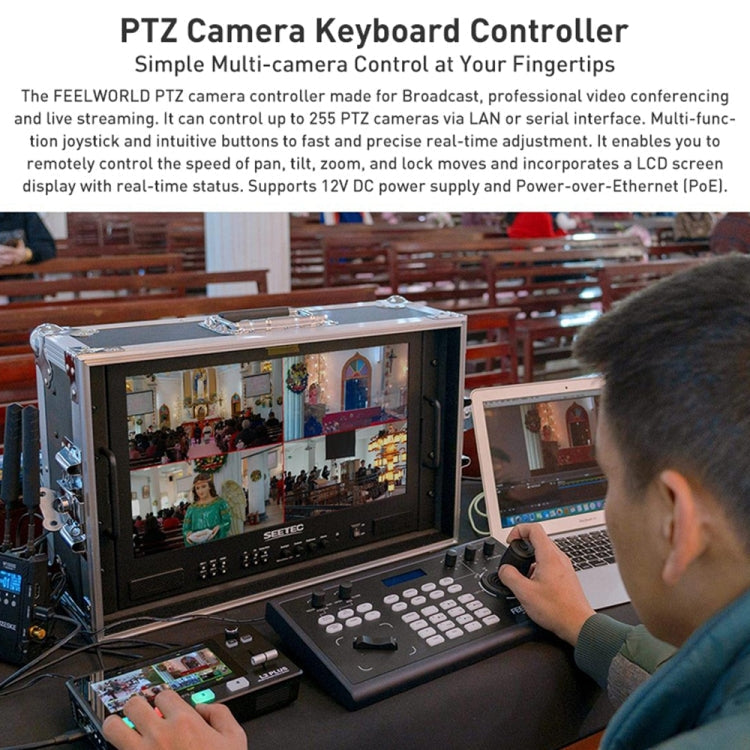 FEELWORLD KBC10 PTZ Camera Controller with Joystick and Keyboard Control ,Support PoE(AU Plug)